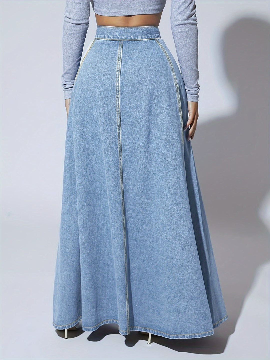 Dames Hoge Taille Maxi Flare Denim Rok - Melina-3