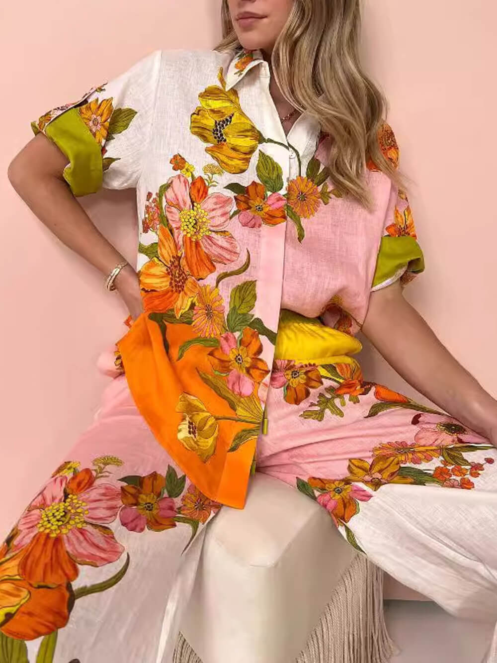 Dames Vintage Bloemenprint Outfit Set Retro Flair - Emma-3