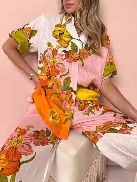 Dames Vintage Bloemenprint Outfit Set Retro Flair - Emma-3