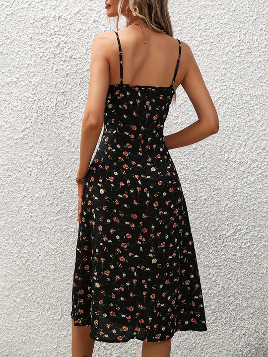 Dames Lange Jurk Polka Dot met Sexy Split - Yinthe-3