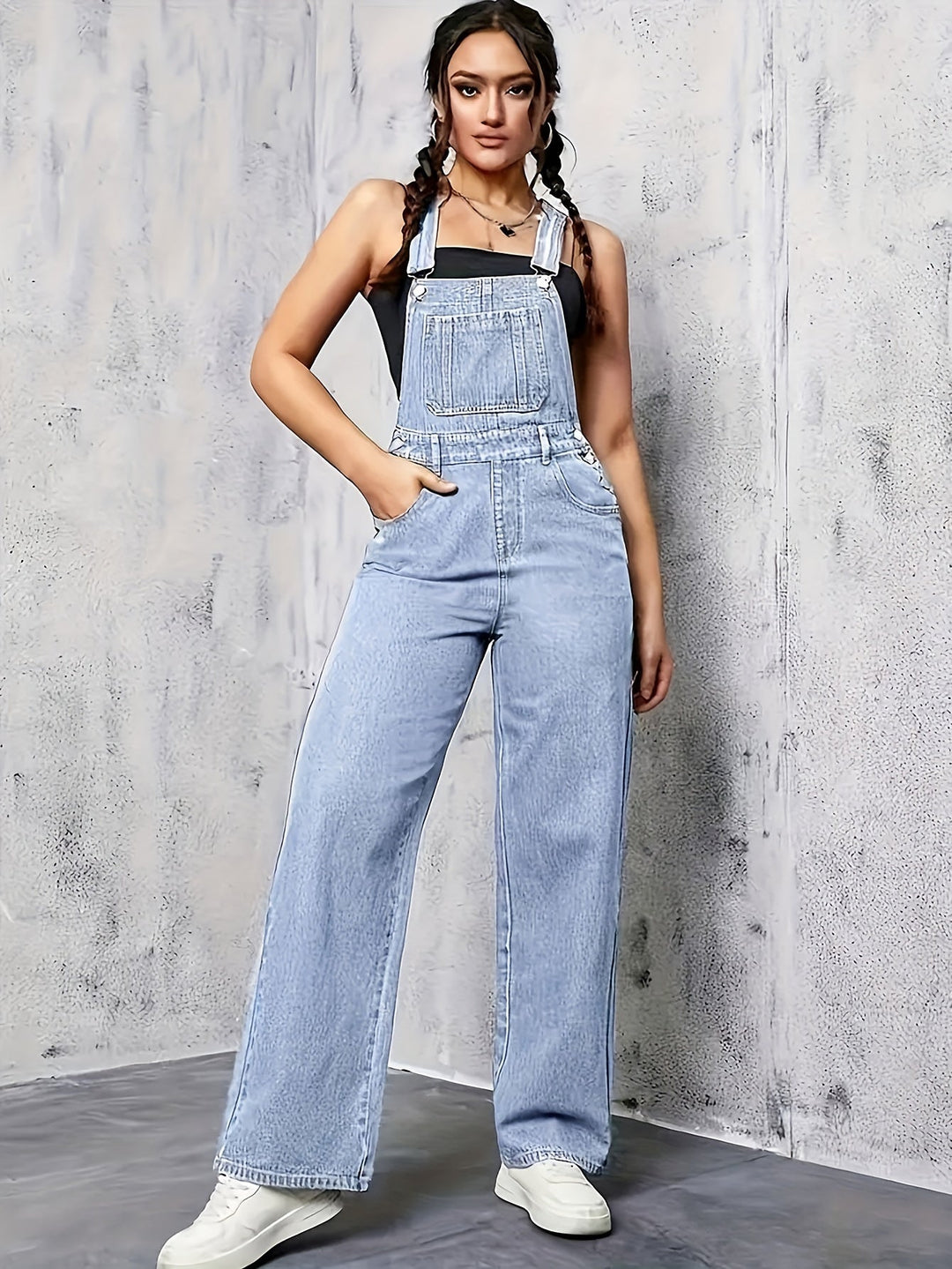 Dames Mouwloze Denim Overall met Wijde Pijpen - Emma-4