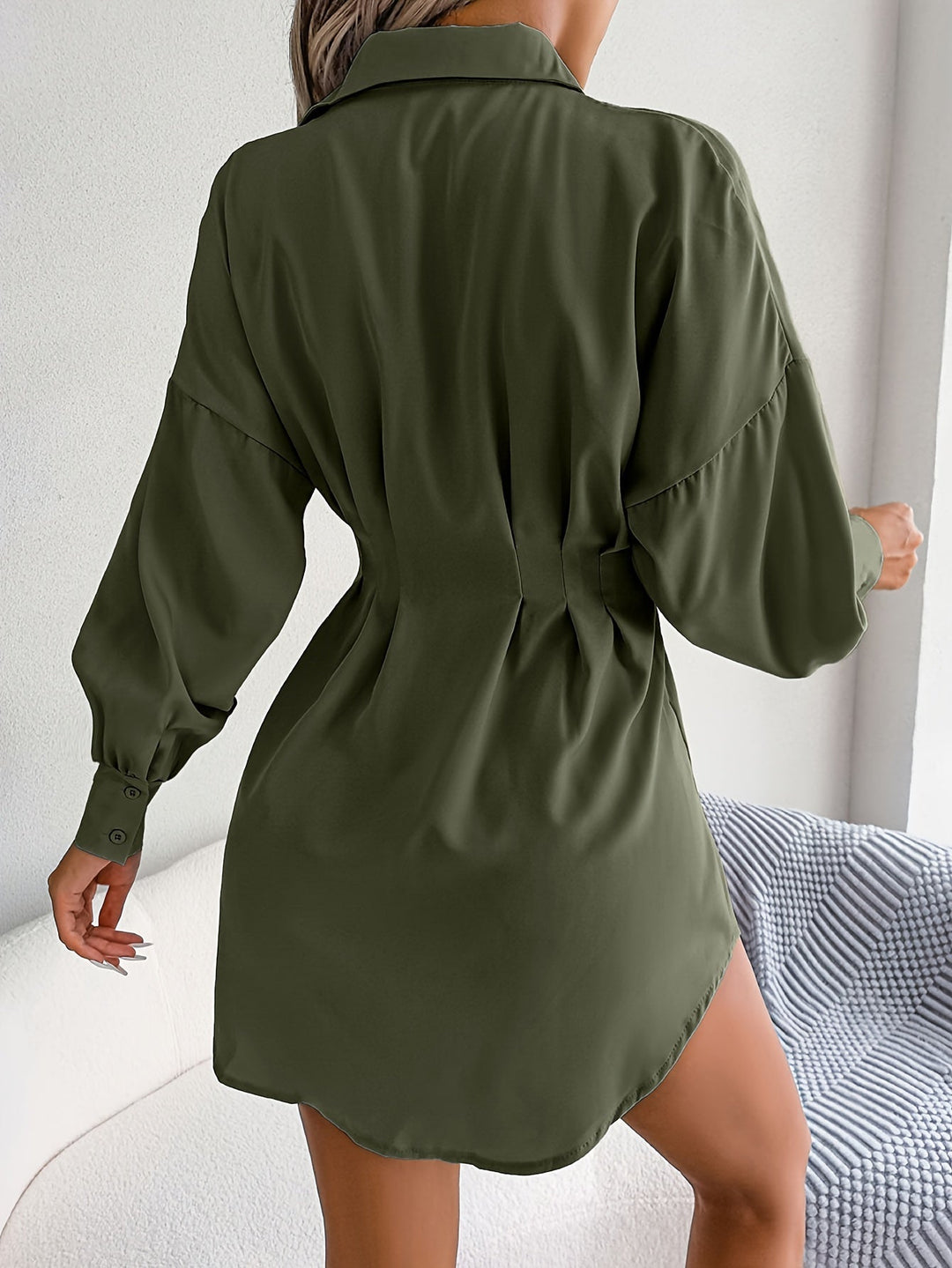 Dames Overhemdjurk Geplooide Taille met Lantaarnmouwen - Lara-5