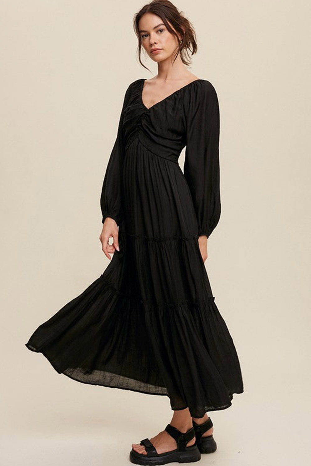 Dames Maxi Jurk V-Hals met Strikdetail en Uitsnijdingen - Alessia-3