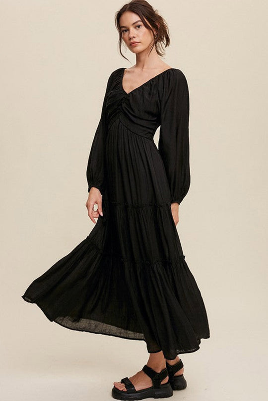Dames Maxi Jurk V-Hals met Strikdetail en Uitsnijdingen - Alessia-3
