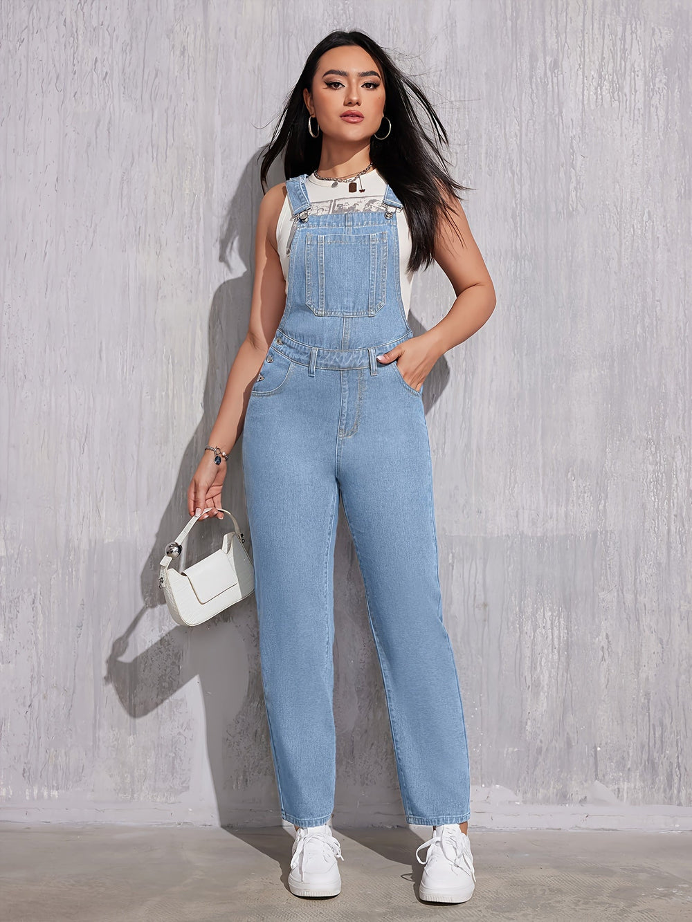 Dames Overalls Effen Lichtblauw Comfortabele Regular Fit - Evelien-2
