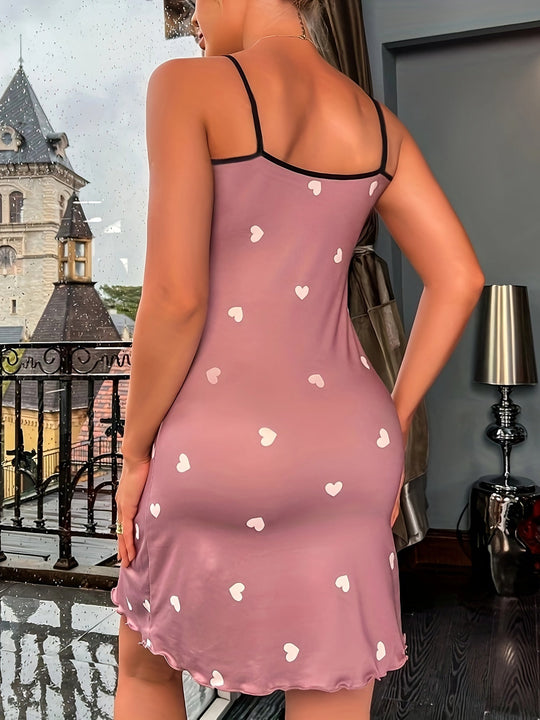 Dames Nachtkledingjurk Hartprint Ruches Ademend Comfort - Nina-5
