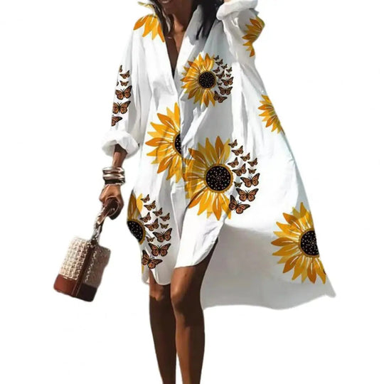Dames Wijdvallende Zomerjurk Bohemian Print Met Lange Mouwen - Sorelle-3