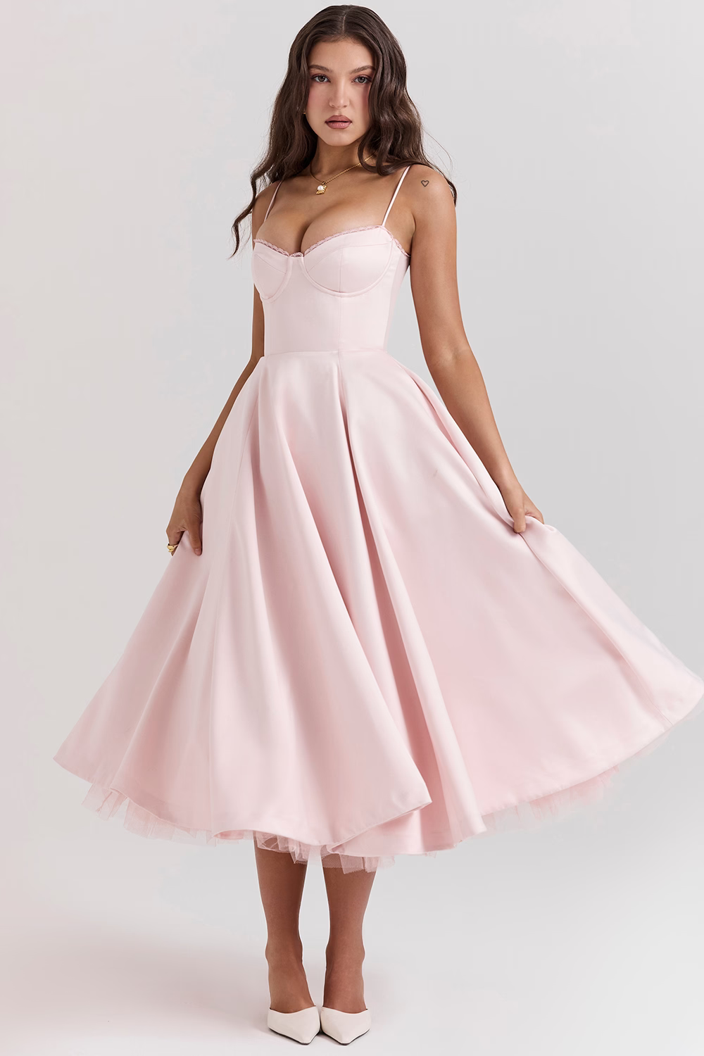 Dames Midi Jurk Elegante Mademoiselle Stijl met Tule en Verstelbare Bandjes - Sylvana-5