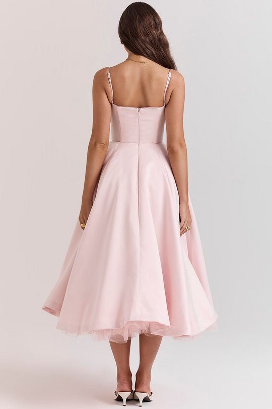 Dames Midi Jurk Elegante Mademoiselle Stijl met Tule en Verstelbare Bandjes - Sylvana-6