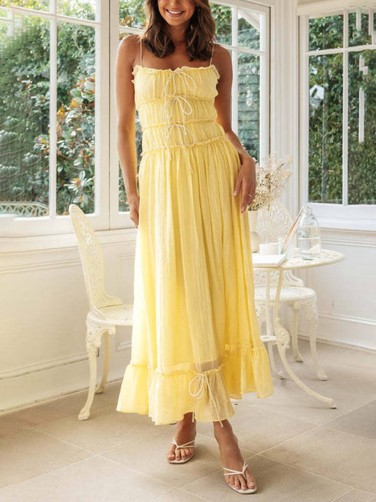 Dames Midi Jurk Met Ruches En Strikdetails - Emma-1
