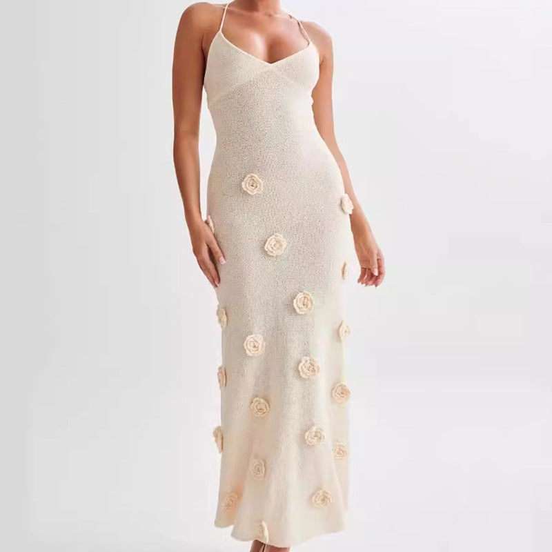 Dames Maxi Jurk Elegante Open Rug met Bloemendetails - Luciana-2