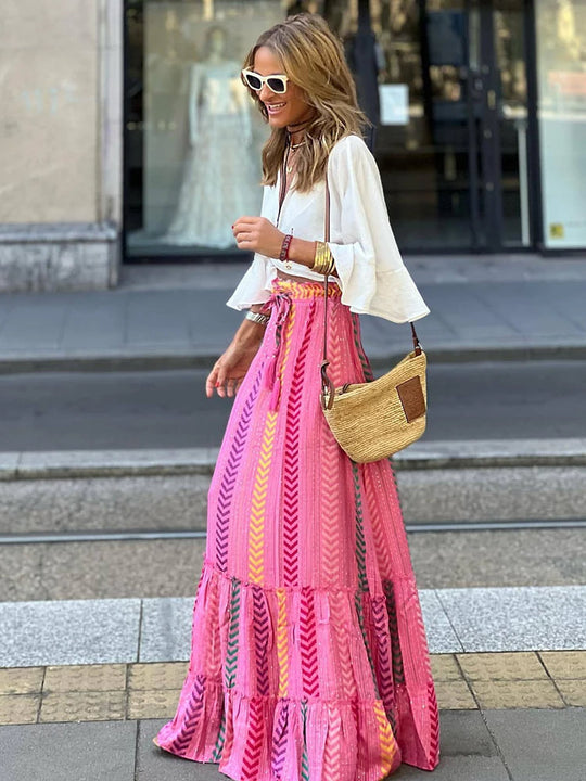 Variant image for Dames Midi Rok Retro Print met Ruches - Liora-33
