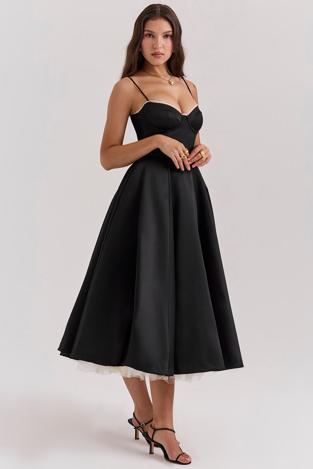 Dames Galajurk Elegant Satijnen Sweetheart Halslijn met Tule - Seraphine-3