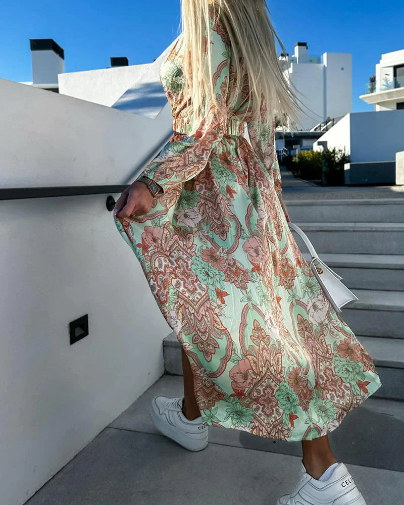 Dames A-lijn Midi Jurk met V-hals en Elegante Split - Zomer Kleding Dames-4