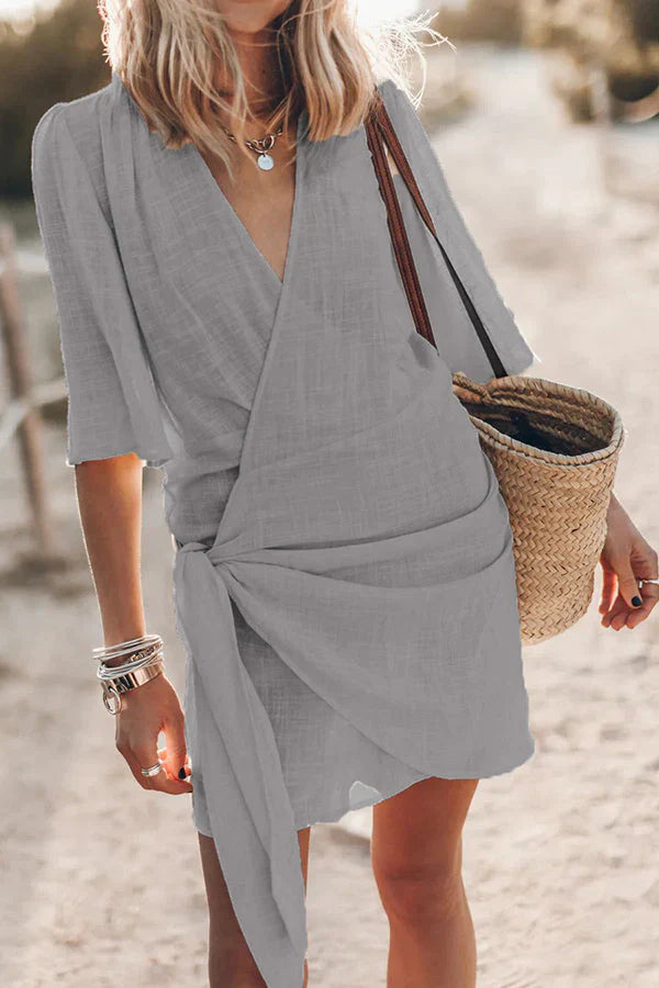 Dames Mini Jurk Elegante Geknoopte Wikkelstijl voor Zomer - Kayleigh-2