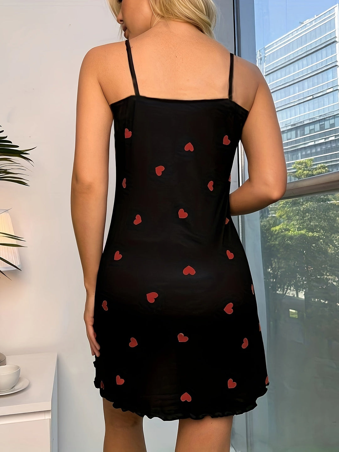 Dames Nachtkledingjurk Hartprint Ruches Ademend Comfort - Nina-6