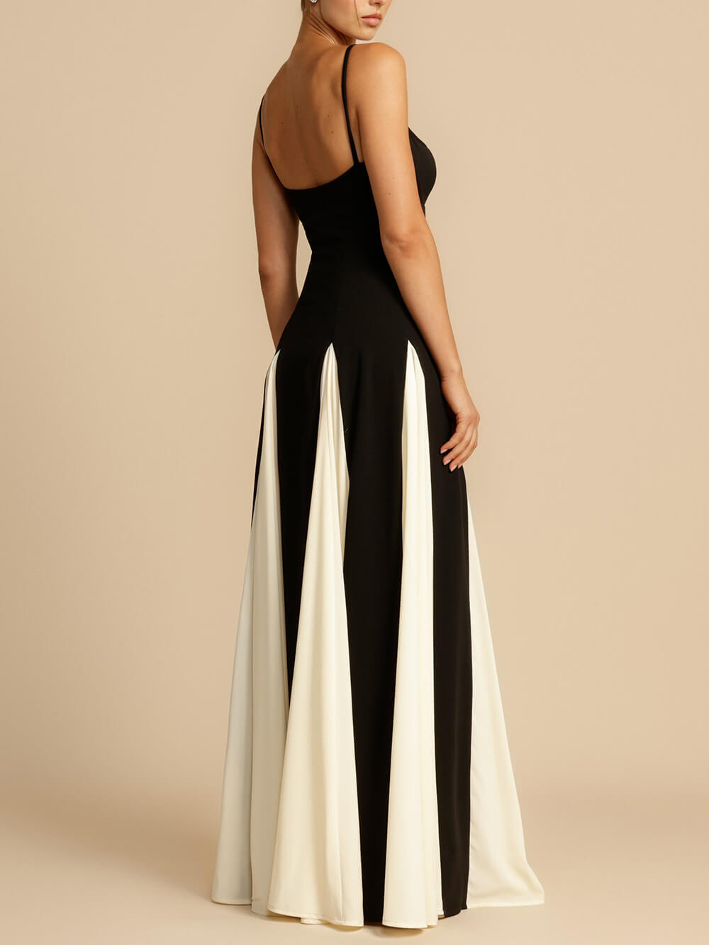 Dames Strapless Maxi Avondjurk Vloeiende Rok Zwart-Witte Panelen - Emma-5