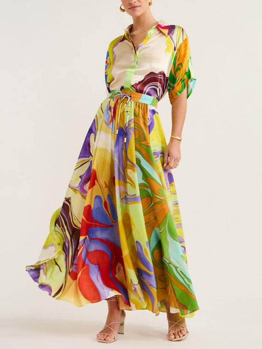 Variant image for Dames Lange Jurk Abstracte Print Overhemdkraag - Sophie-1