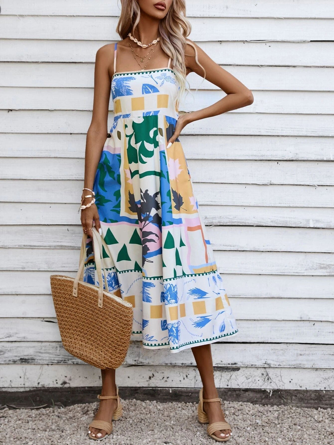 Dames Maxi Jurk Spaghettibandjes Artistieke Print Zomer - Emma-1