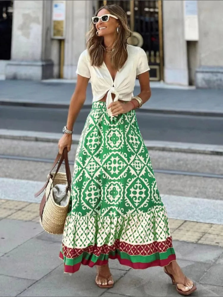 Variant image for Dames Midi Rok Retro Print met Ruches - Liora-1