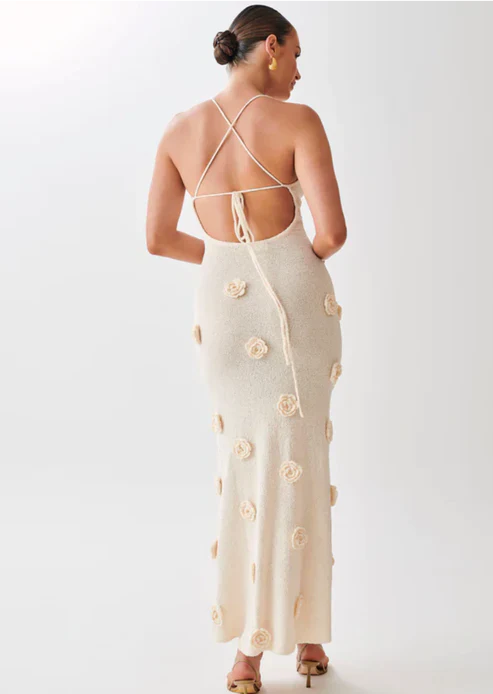 Dames Maxi Jurk Elegante Open Rug met Bloemendetails - Luciana-3