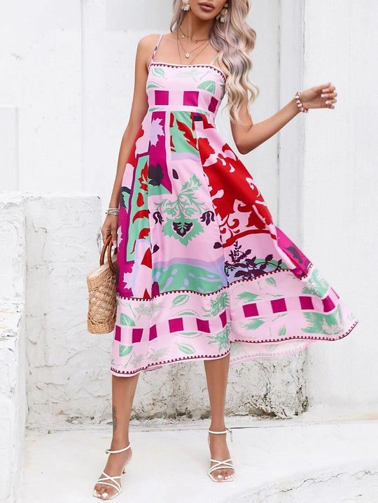 Variant image for Dames Maxi Jurk Spaghettibandjes Artistieke Print Zomer - Emma-5