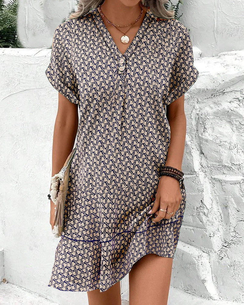Variant image for Dames Korte Mouw Shiftjurk Stijlvolle V-hals Casual - Emma-1