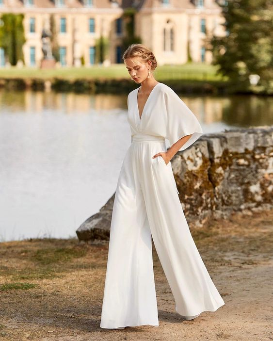 Dames Jumpsuit Feestelijk Diepe V-Hals Wijde Pijpen - Suzette-1