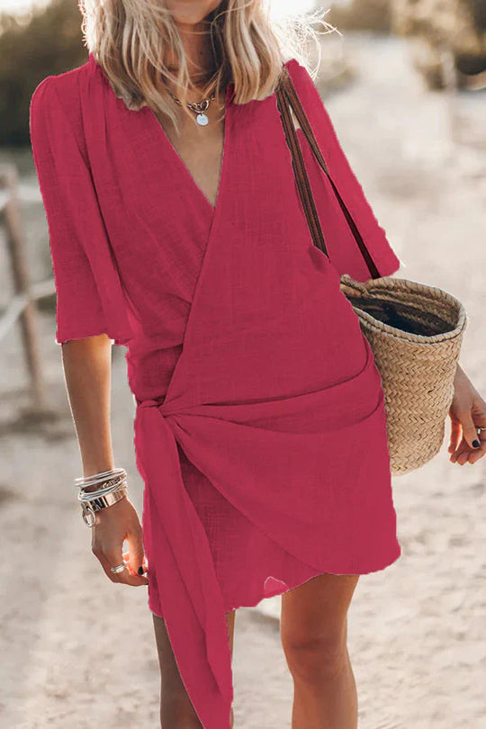 Dames Mini Jurk Elegante Geknoopte Wikkelstijl voor Zomer - Kayleigh-4