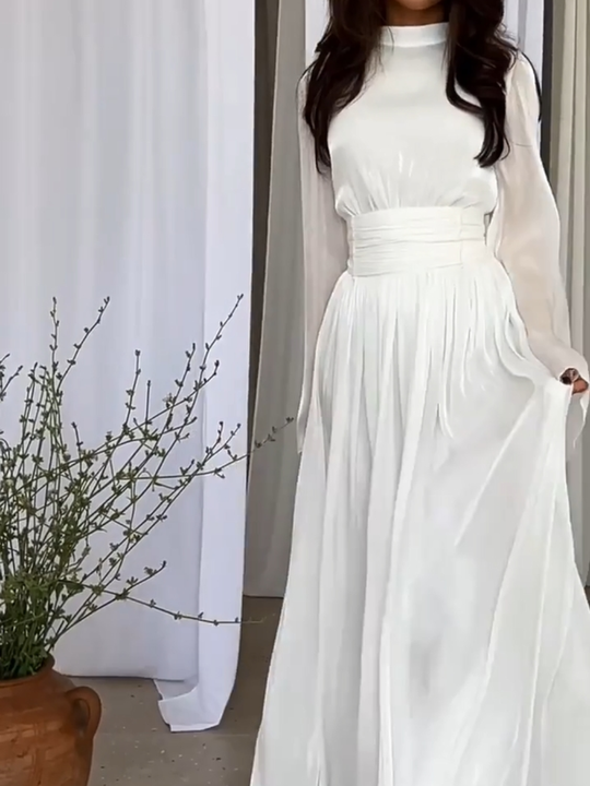 Dames Maxi Jurk Elegante Plooi met Strikceintuur - Sophie-1