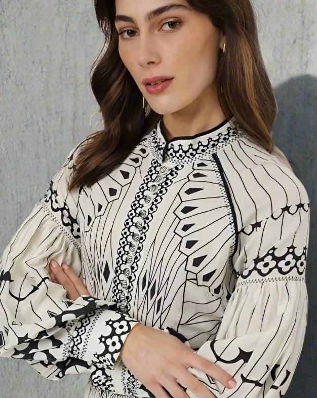 Dames Lange Jurk Elegante Vlinderprint met Taille Riem - Anartia-4