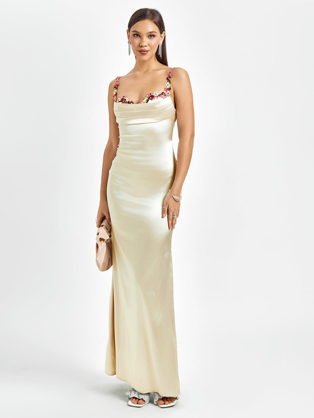 Dames Maxi Jurk Elegante Drapering met Romantische Bloemen - Amara Fleur-1