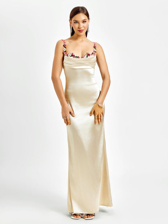 Dames Maxi Jurk Elegante Drapering met Romantische Bloemen - Amara Fleur-4