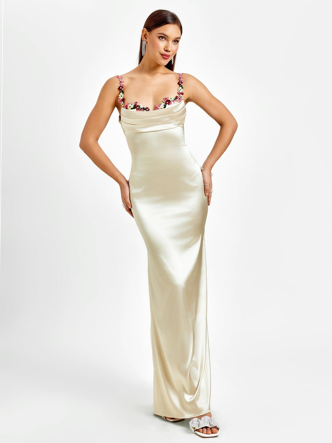 Dames Maxi Jurk Elegante Drapering met Romantische Bloemen - Amara Fleur-3