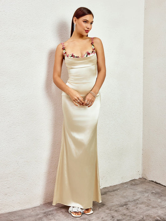 Dames Maxi Jurk Elegante Drapering met Romantische Bloemen - Amara Fleur-6