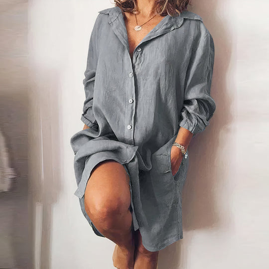 Variant image for Dames Zomerjurk Lange Mouwen Knoopsluiting met Zakken - Emma-43