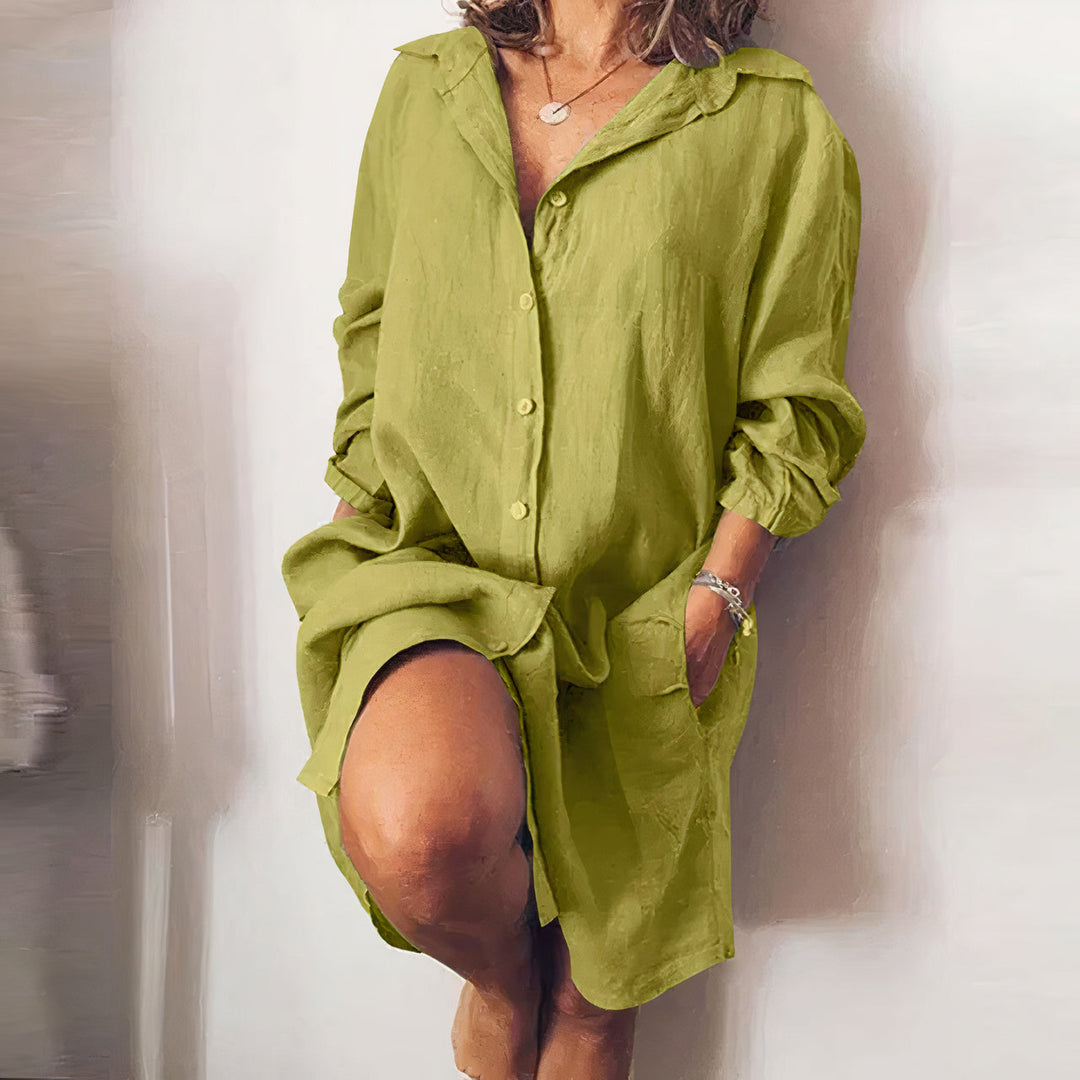 Variant image for Dames Zomerjurk Lange Mouwen Knoopsluiting met Zakken - Emma-29