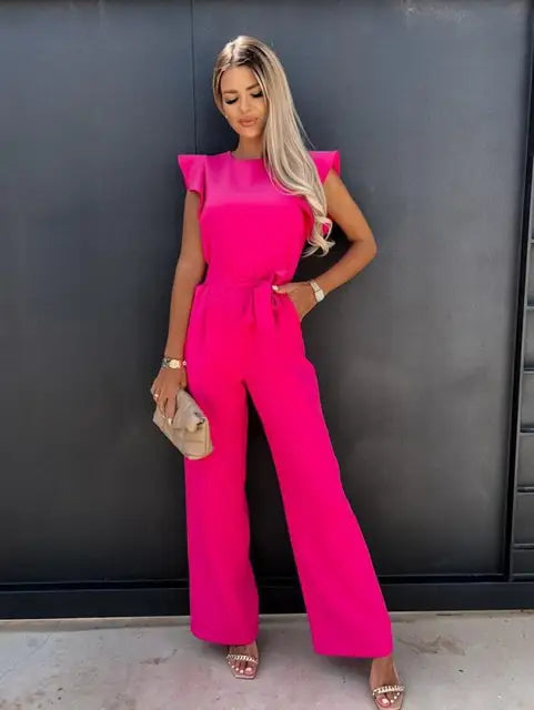 Variant image for Dames Jumpsuit Feestelijk met Elegante Ruchemouwen en Wijde Pijpen - Peach-16