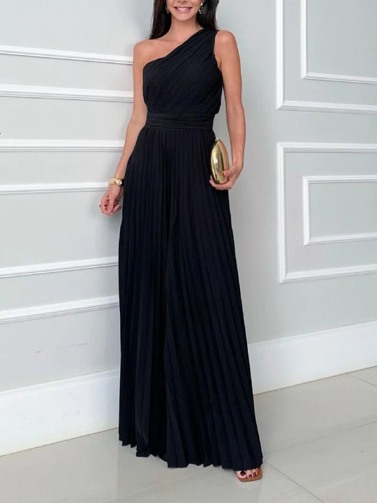 Dames Jumpsuit Zwart Elegante One-Shoulder Snit - Barbara-5
