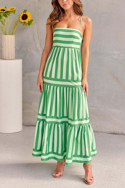 Dames Gestreepte Maxi Jurk met Gelaagd Ontwerp en Spaghetti-Riemen - Sophie-4