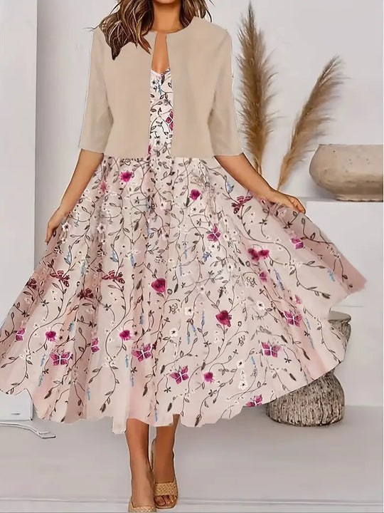 Variant image for Dames Tweedelige Jurk V-Hals Bloemenprint - Stijlvol Zomer Outfit-1