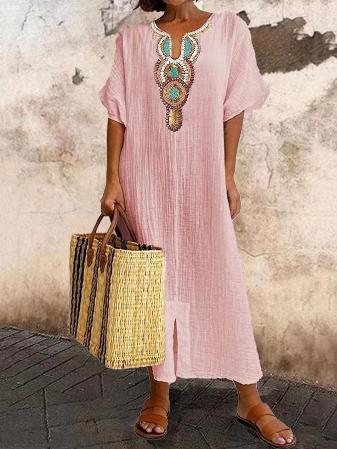 Dames Maxi Jurk Elegante Geborduurde Bohemian Stijl - Vloeiende Kaftan-2