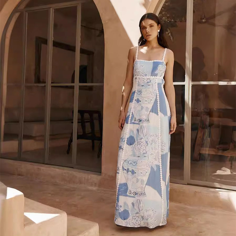 Dames Maxi Jurk Elegant Vaso Blu Patroon - Zomerjurk Valentina-3