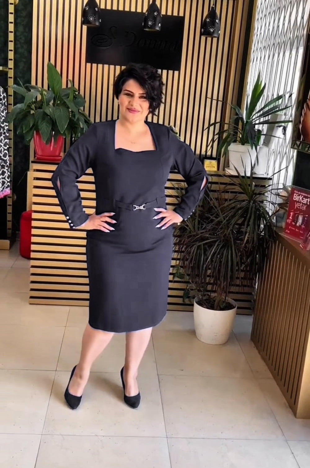 Dames Midi Jurk Met Ceintuur Stijlvol Design - Nancy-1