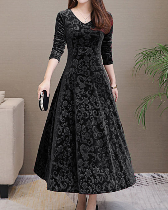 Variant image for Dames A-lijn Fluwelen Midi Jurk met Lange Mouwen - Feestelijke Kleding - Sophie-7