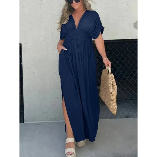 Dames Maxi Jurk Elegante Diepe V-hals met Split - Zomerstijl-6