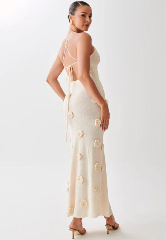 Dames Maxi Jurk Elegante Open Rug met Bloemendetails - Luciana-4