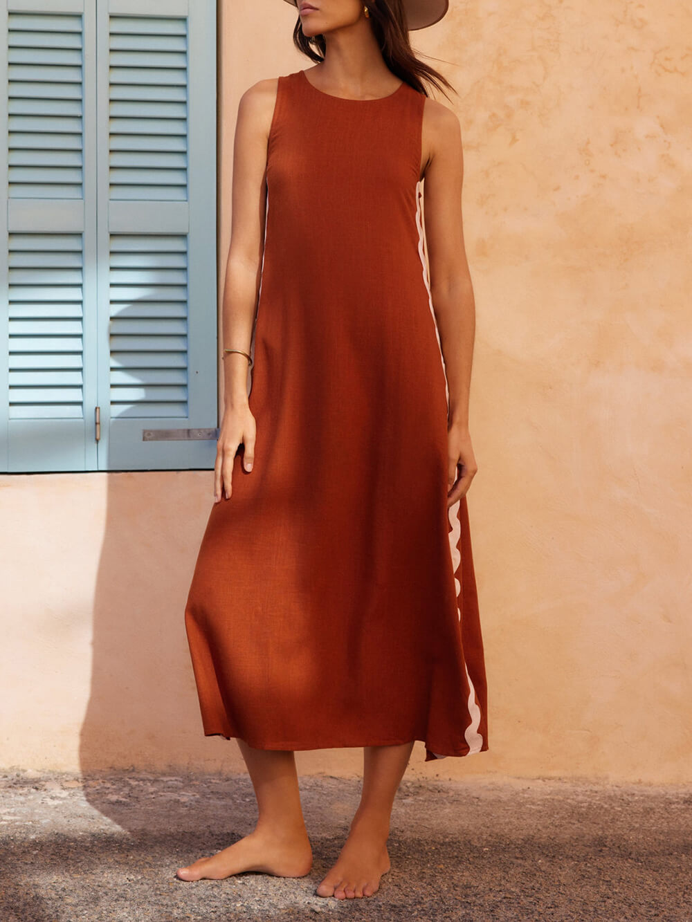 Variant image for Dames Mouwloze Maxi Jurk Elegante Zigzag Afwerking - Sophie-5