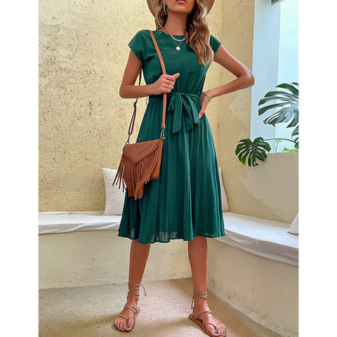 Dames Zomerjurk Elegante Flatterende Pasvorm Korte Mouwen - Nora-2