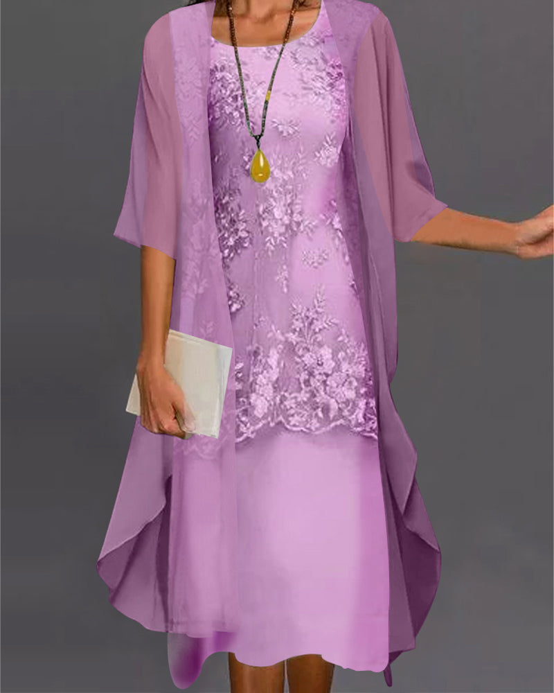Variant image for Dames Lange Chiffon Jurk Elegant Tweedelig Ontwerp - Rishta-15